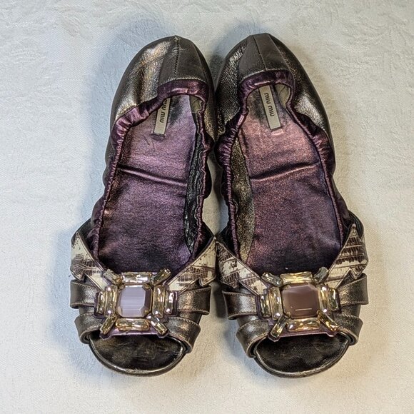MIU MIU Slip on with Crystal Embellished Reptile Leather Size 39.5 - Picture 1 of 11
